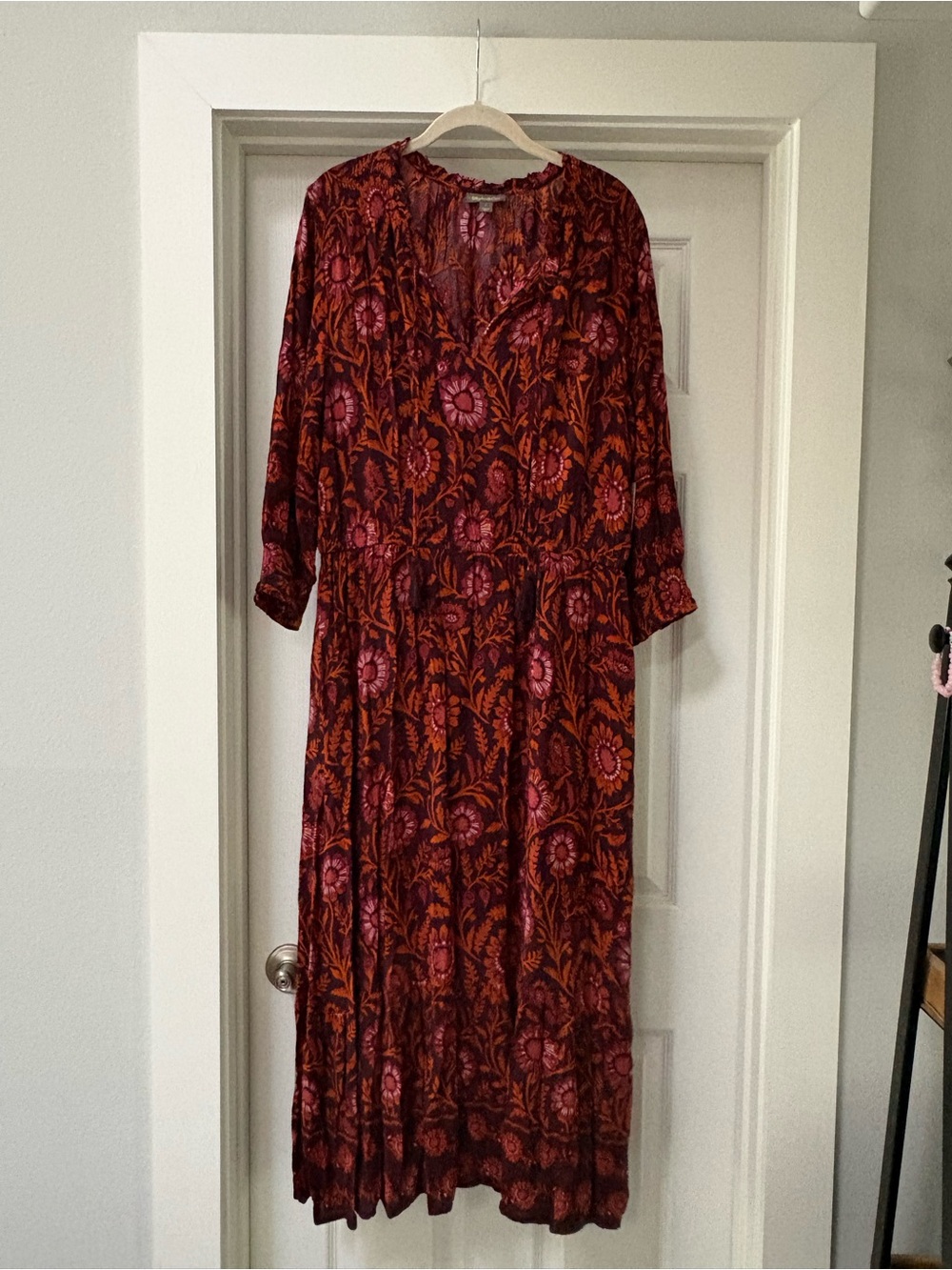 Style & Co. Burgundy Floral Maxi Dress with Orange Accents
